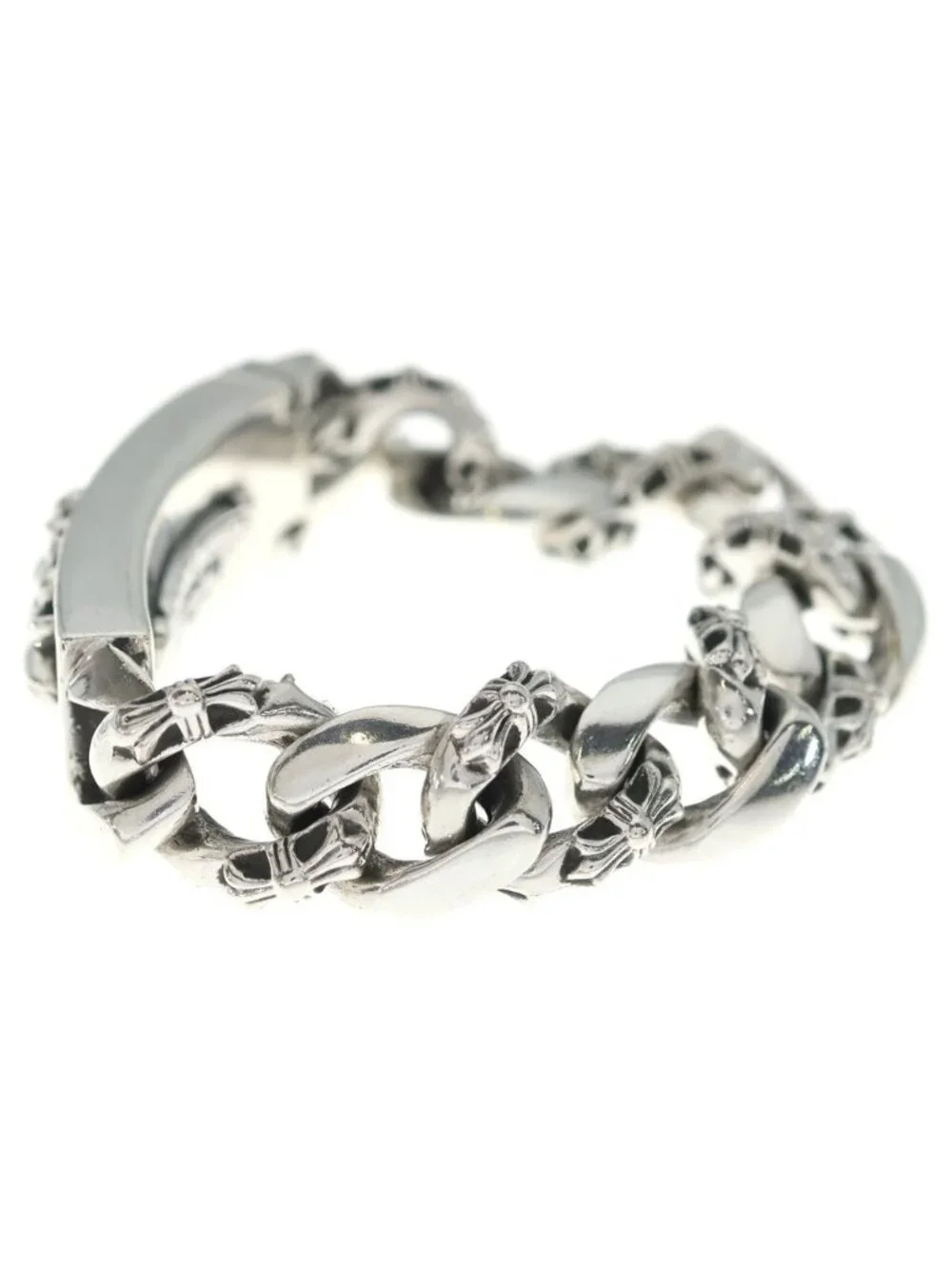 Chrome Hearts ID Floral Crs Cross ID Fancy Link Bracelet Silver